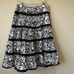 Y2K Tiered Skirt Black White Floral A-line Gothic Classic Full Midi 10p Boho Max